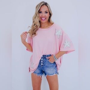 Blue Velvet Pink Boxy Oversized Short Sleeve Tee Size S